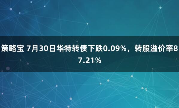 策略宝 7月30日华特转债下跌0.09%，转股溢价率87.21%